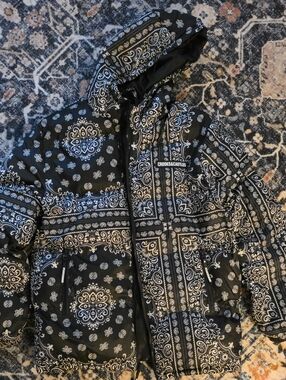 Crooks & Castles Men's Black Bandana Puffer Jacket